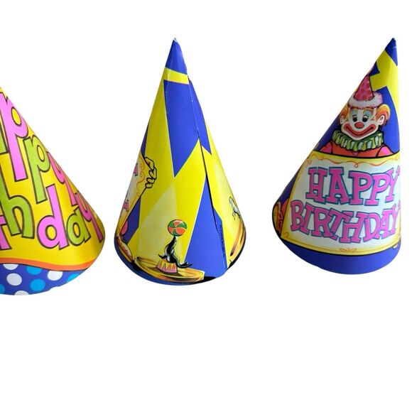 Vintage Circus CONE HATS (4) Birthday Party Supplies‎ Favor Paper 1980 Clown - Picture 4 of 5